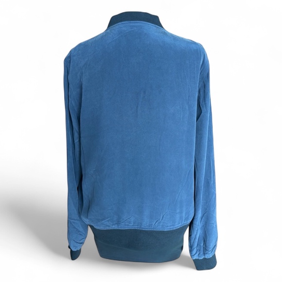 Equipment Femme Blue Silk Bomber Jacket | Size Small | Fall/Winter 2014–Resort 2 - Picture 4 of 8